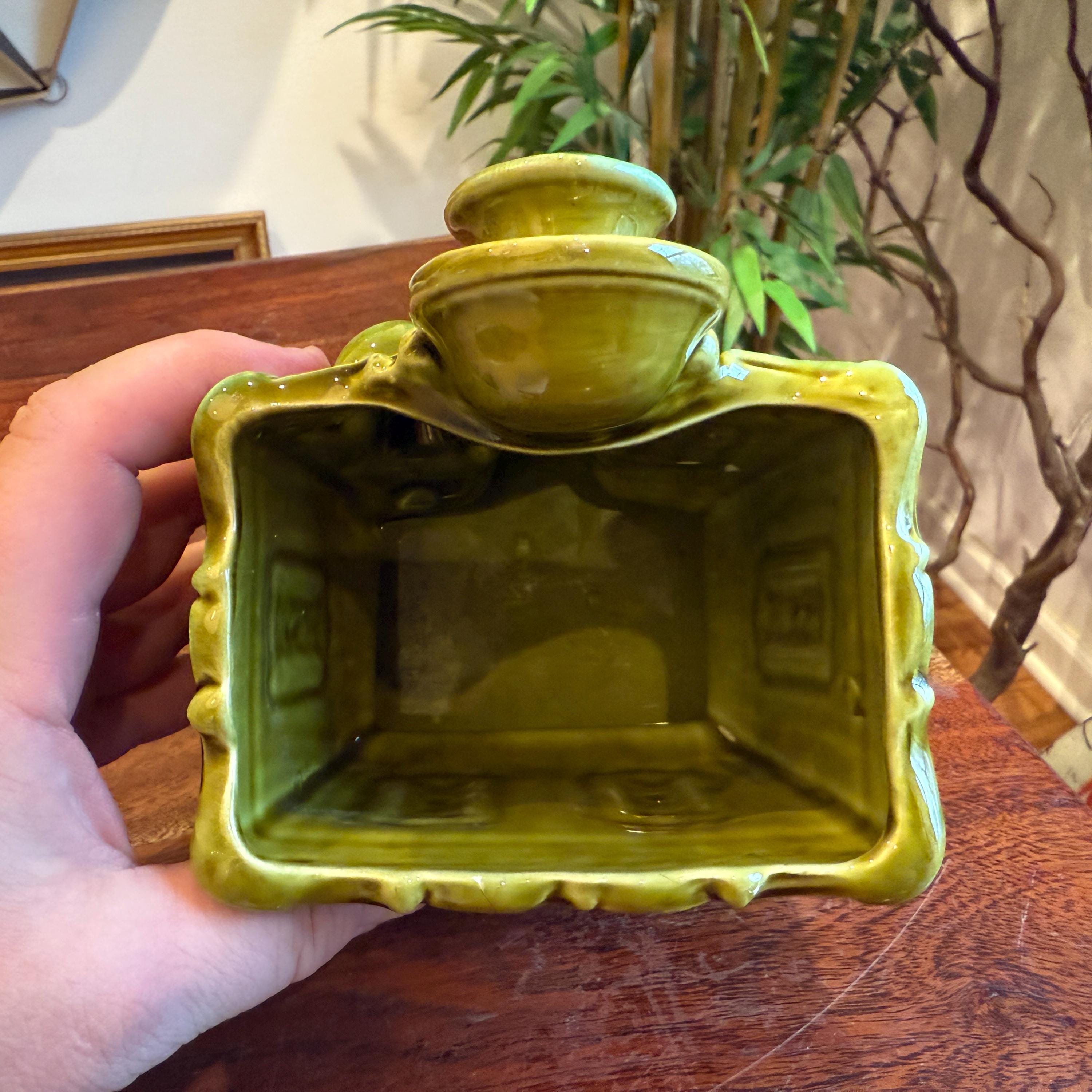 Vintage 1970's Lefton Green Ceramic Pottery Antique Telephone