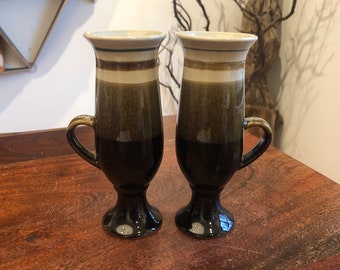 Vintage anni '70 OTAGIRI originale fatto a mano alto marrone a strisce gres 8 oz. tazze da caffè - GIAPPONE - Tazze giapponesi Tazze da caffè Otagiri