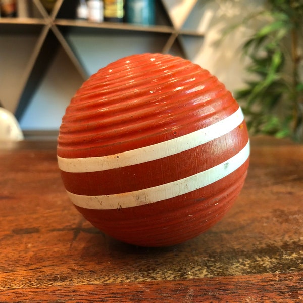 Vintage Orange Wood Composite Croquet Ball - 3" Diameter - Mid Century Wooden Croquet Ball - Orb Art Object Art Part