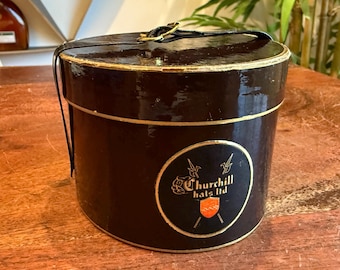 Mid Century 1950's English Churchill Hats Ltd. Miniature Salesman Sample Hat Box - No Hat - Vintage 50's British Home Decor