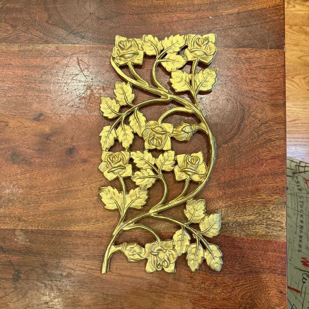 Mid Century Thick Gold Aluminum Vine With Leaves Outdoor House