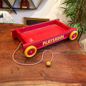 ヴィンテージ 1960 年代 PLAYSKOOL 木製おもちゃブロック プルカート - ミッドセンチュリー 木製 子供用おもちゃ