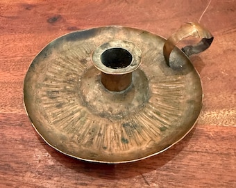 Portacandele a cono vintage del 1945, movimento Arts & Crafts, firmato TCS e realizzato a mano in rame massiccio - Portacandele antico degli anni '40
