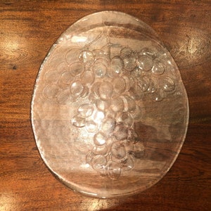 Vintage Swedish Kosta Boda 15&quot; Glass Serving Platter with Grapes - Vintage Kosta Boda Grapes Platter - Kosta Boda Glass Platter