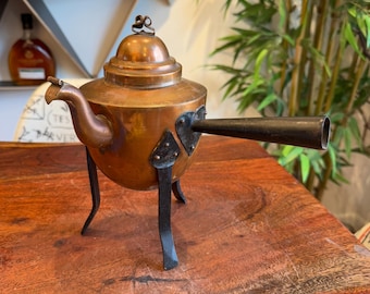 Antique SWEDEN Arts & Crafts Period Copper Footed Teapot - Vintage Arts and Crafts Movement Swedish Nordic Scandinavian Kitchen Home Decor