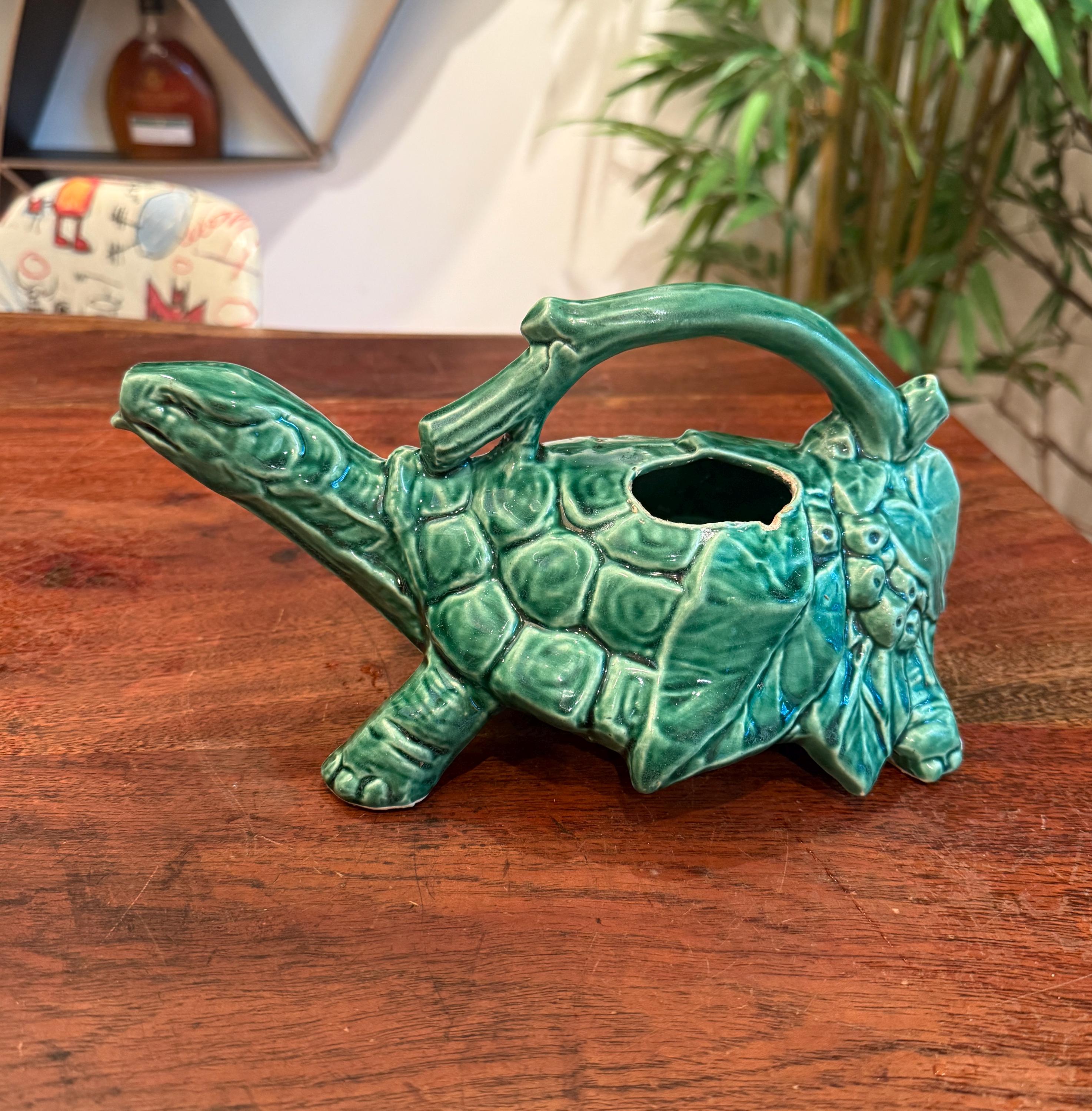 Vintage 1940's Nelson Mccoy USA Pottery Jade Green Turtle Watering