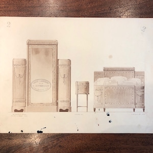 Antique 1800&#39;s French Bedroom Catalog Page Advertisement from A. Bonnemaison - 19th Century French Advertisement - Old French Decor Print