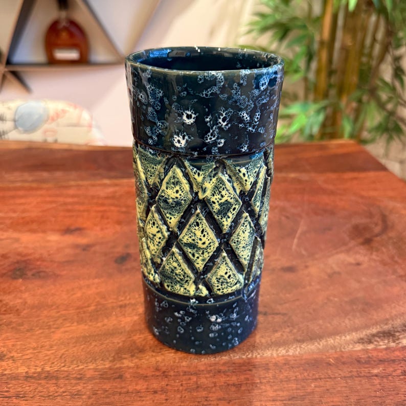 Mid Century Modern Italian Pottery Blue & Yellow Incised Sgraffito Vase ...