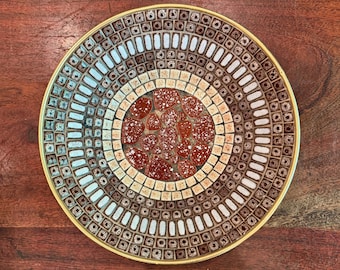 Bol decorativo de aluminio y mosaico de estilo moderno de mediados de siglo - 26 cm - Bandeja multiusos vintage de los años 60 - Bol para monedas sueltas