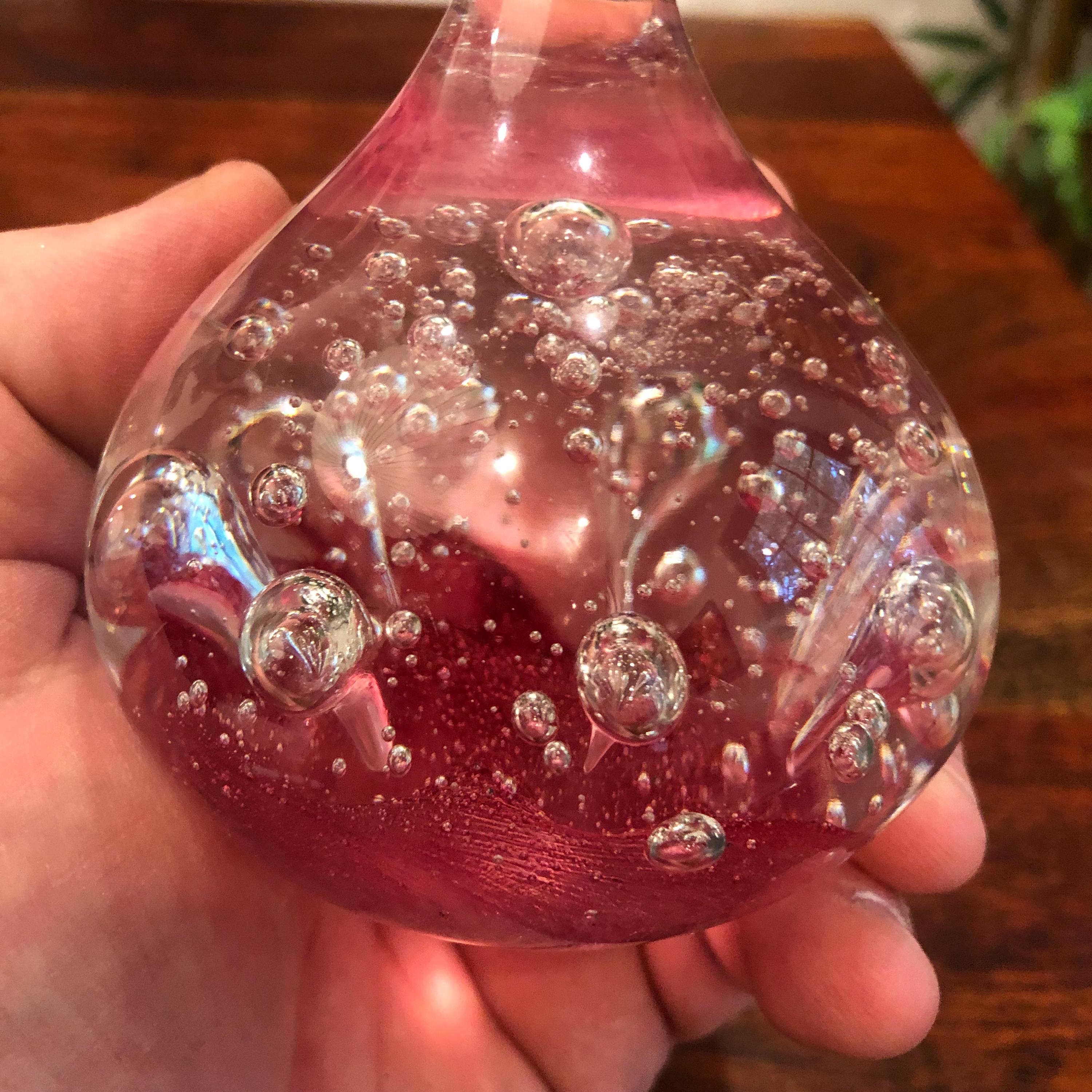 Presse-Papier En Verre Soufflé Murano Style - Bulle Et Fond Rose - 6cm, 350g