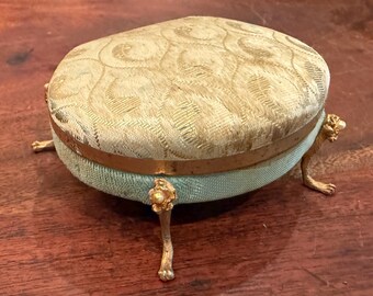 Antique 1800s French Silk & Velvet Clawfoot Boudoir / Jewelry Box - Made in France - Vintage 19th Century Footed Trinket Vanity Ring Box