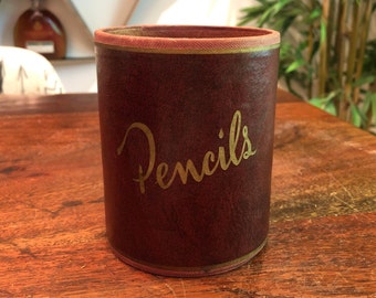 Pot à crayons vintage en similicuir des années 60 par Stylecraft pour la ligne Beckhard - contenant pour crayons et stylos - accessoires de fournitures de bureau de bureau des années 60