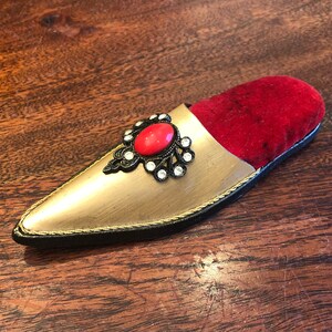 Mid Century Metal & Jeweled Slipper Pincushion by Jameco Metal Prod. Co. - Mid Century Slipper Pincushion - Mid Century Pincushion