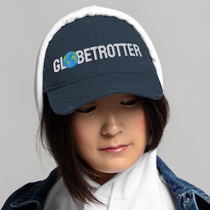 Globetrotter Embroidery Distressed Dad Hat Classic Baseball Cap Personalized Unique Gift Ideas for Travel Lovers Gift for Her Gift for Him