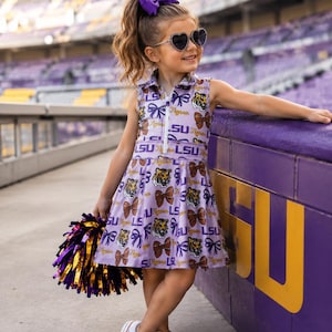 purple and gold lsu dresses Purple/Gold Smocked Dress LSU