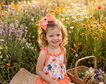 Toddler Girls Coral Floral Ruffle Tank Top & Shorts Set - Two Piece Outfit for Girls- Watercolor Wildflower Set