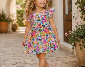Girls Princess Boutique Dress, Fairytale Pearl Dress for Girls, Colorful Fantasy Dress
