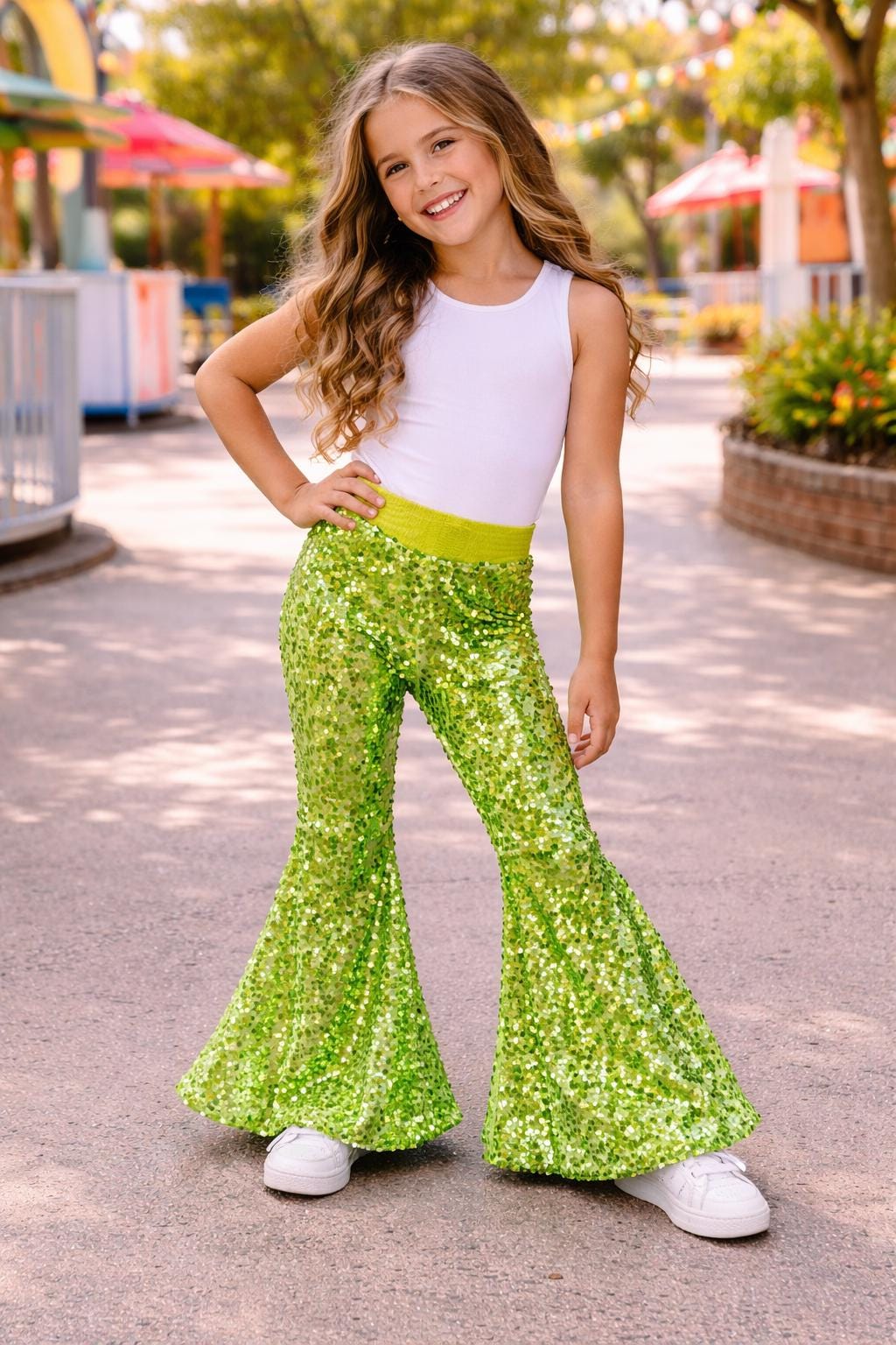 slim fit dress slacks Slit Lime Green wide leg pants – Posh And Paisely Boutique main image 1