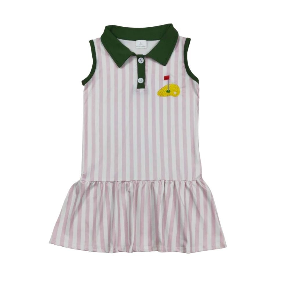 pink and green stripe golf dress Girls Pink Stripe Masters Inspired Golf Dress, Toddler Preppy Country Club Outfit