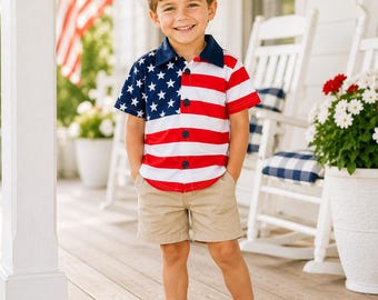 Boys American Flag Shirt, 4th of July Toddler Shirt, Patriotic Wear