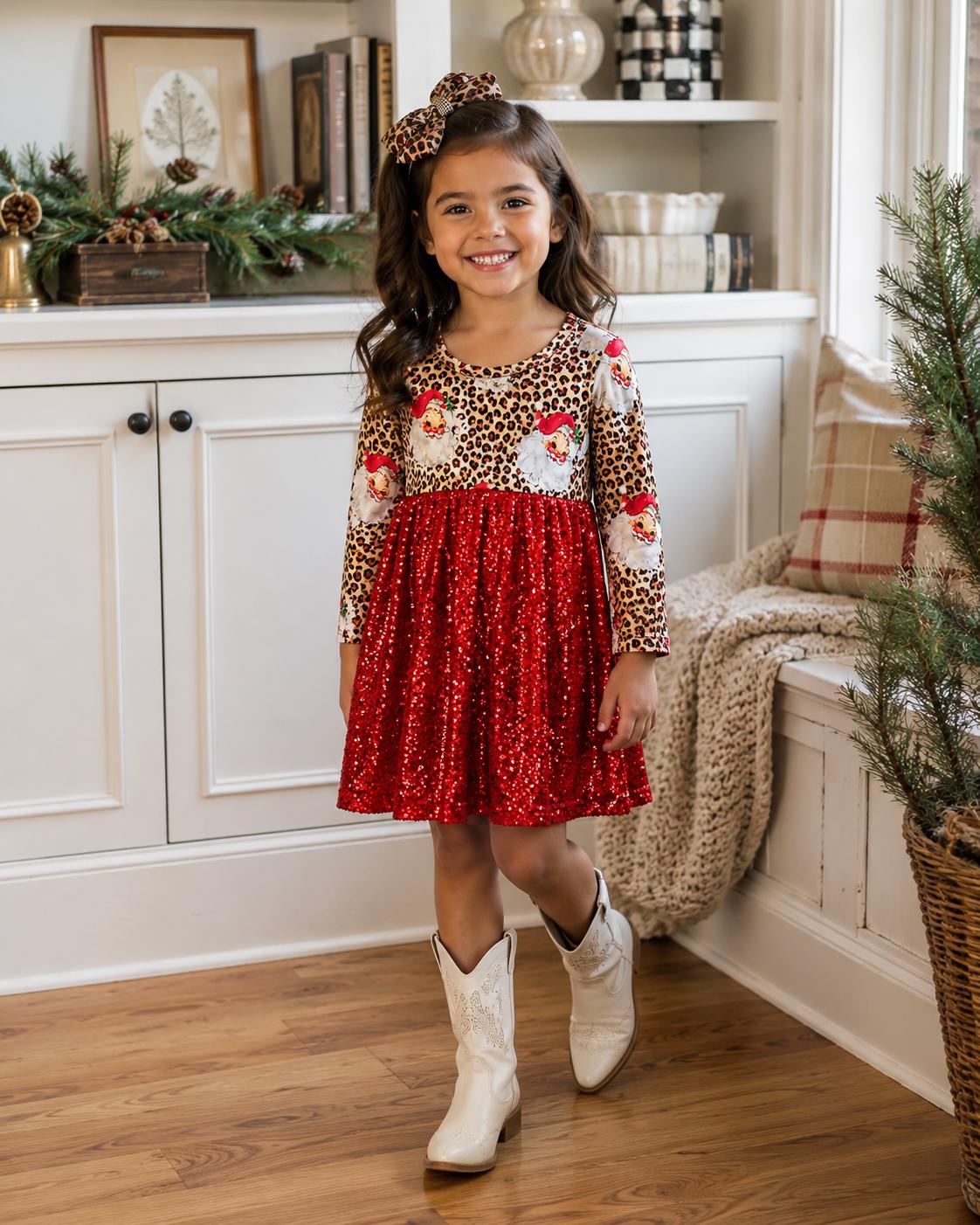 leopard christmas dress Santa mini dress length hemline