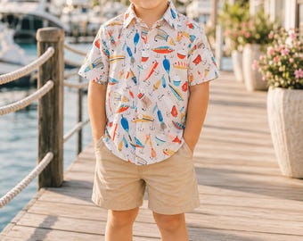 Boys Fishing Lure Shirt, Toddler Boys Collared Button Up Lures Tee, Matching Sibling Outfits