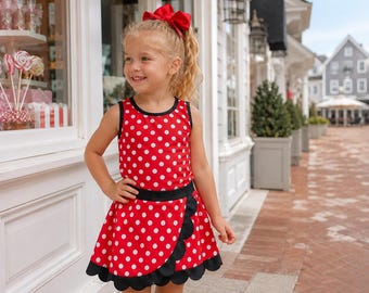 Girls Red Polka Dot Skort Set, Boutique Mouse Inspired Outfit, Toddler Girls Set