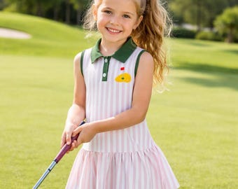 Girls Golf Dress, Pink Stripe Masters Dress, Toddler Girl Golf Outfit, Preppy Summer Dress, Country Club Outfit, Golf Tournament Dress