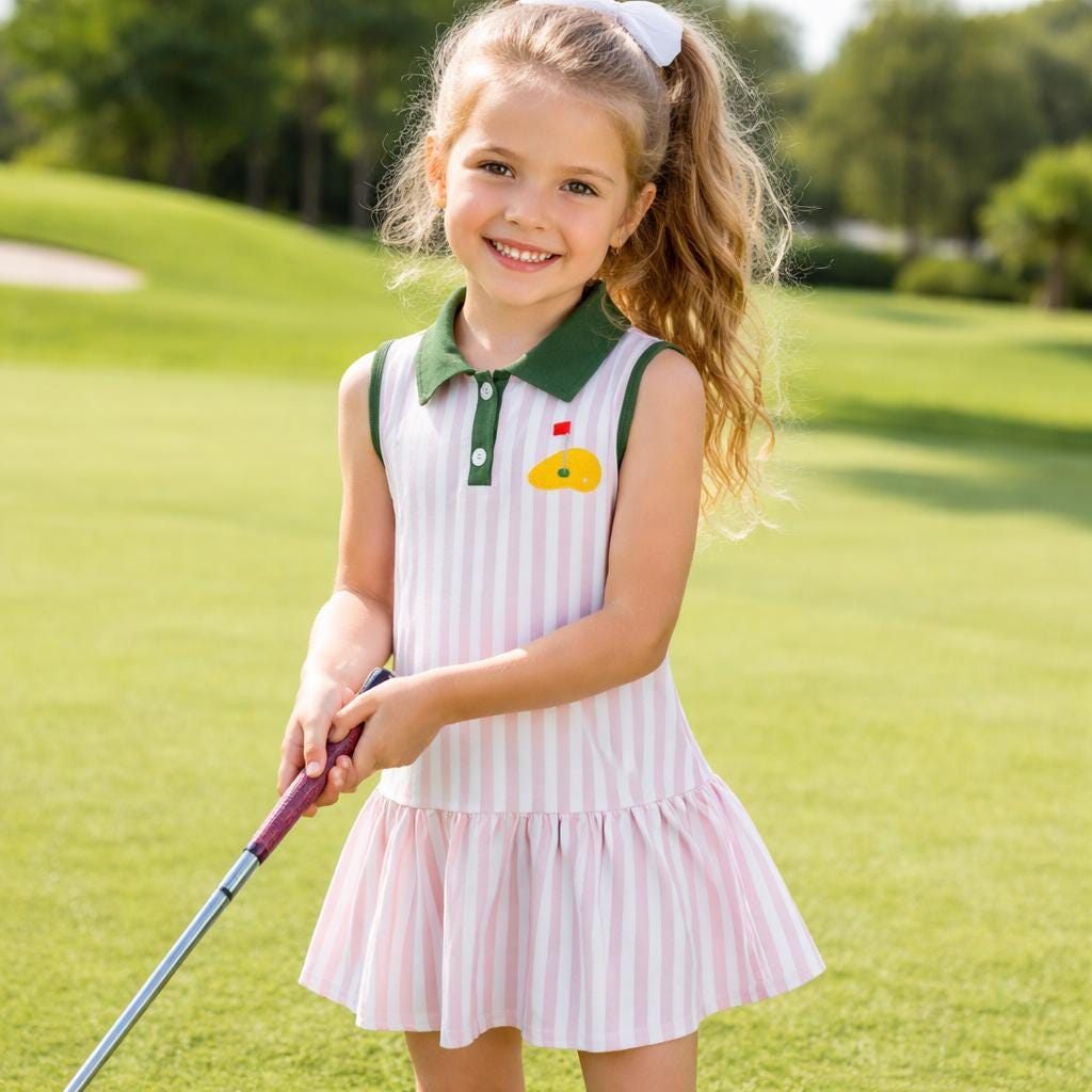 Girls Pink Stripe Masters Inspired Golf Dress, Toddler Preppy Country Club Outfit