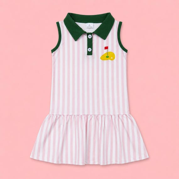 pink and green stripe golf dress Girls Masters Inspired Dress, Toddler Preppy Country Club Outfit juicy couture tennis dress