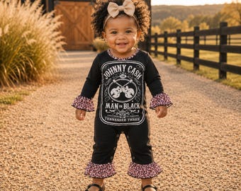 Johnny Cash Romper, Baby Girl Western Outfit, Man in Black Romper, Country Concert Outfit