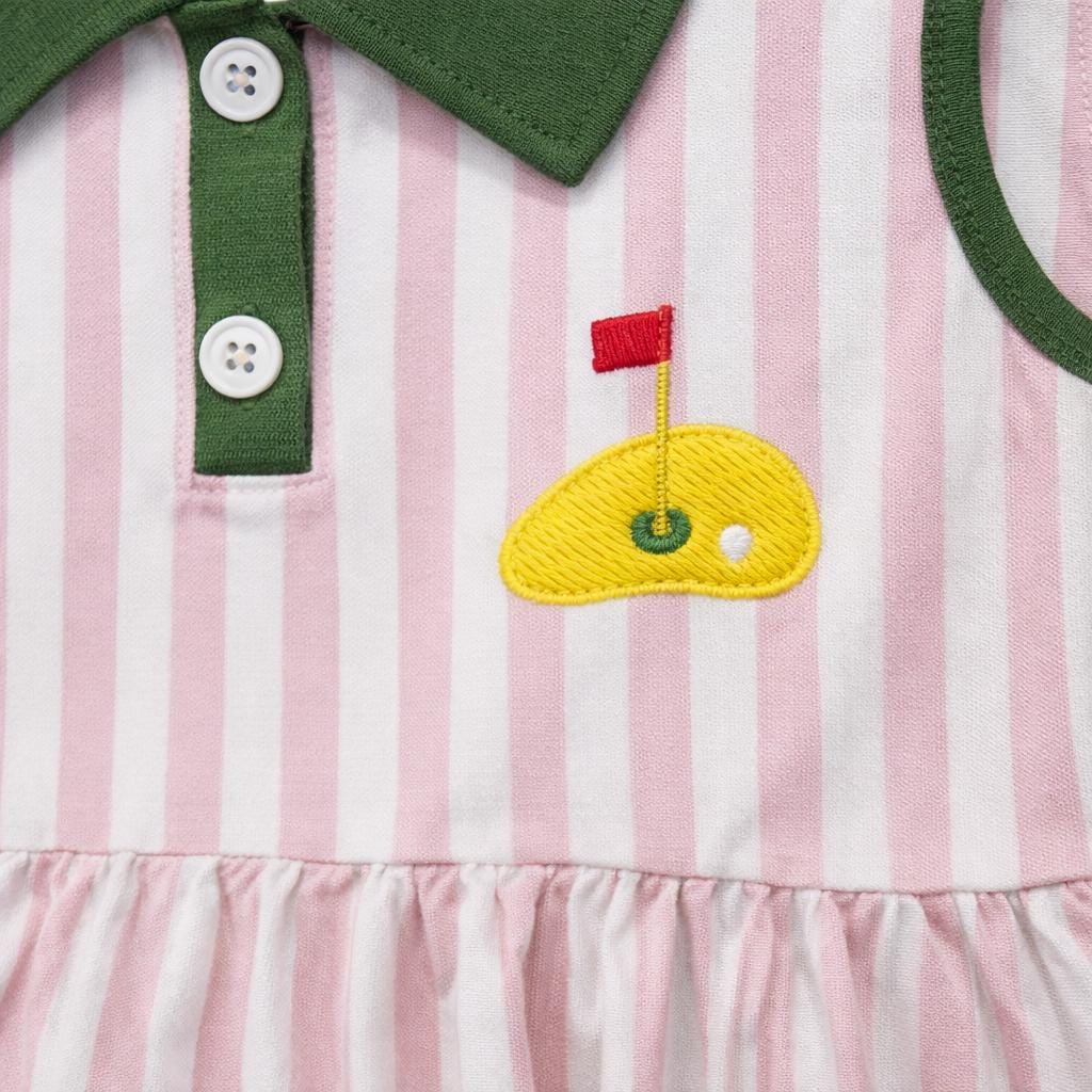 pink and green stripe golf dress Magnolia Baby Girl Putting Green Applique Collared Dress