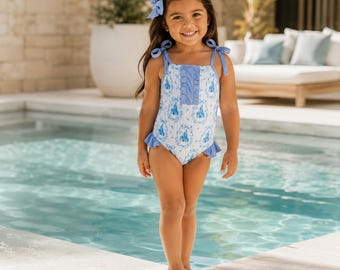 Princess Castle Girls Swimsuit, Cinderella Fairytale Swimwear