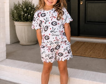 Girls Georgia Bulldogs Scalloped Shorts Set, Collegiate Game Day Outfit