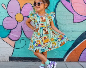 Girls Retro Mystery Character Dress, Cartoon Inspired Boutique Dress, Scooby-Doo Outfit
