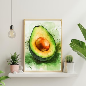 Avocado Emerald Green, Avocado Art Print, Watercolor Art, Kitchen Decor, Trendy Poster Art, Fruit Wall Decor, Avocado Wall Art Funny