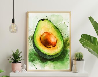 Avocado Emerald Green, Avocado Art Print, Watercolor Art, Kitchen Decor, Trendy Poster Art, Fruit Wall Decor, Avocado Wall Art Funny