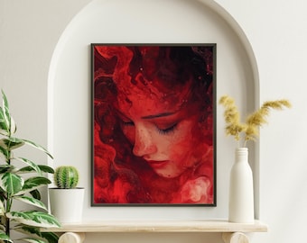 Red Beauty Art, Peaceful Wall Art, Decor Artful, Calming Artwork, Red Abstract Art, Cozy Art, Trendy Art, Watercolor Art, Digital Print