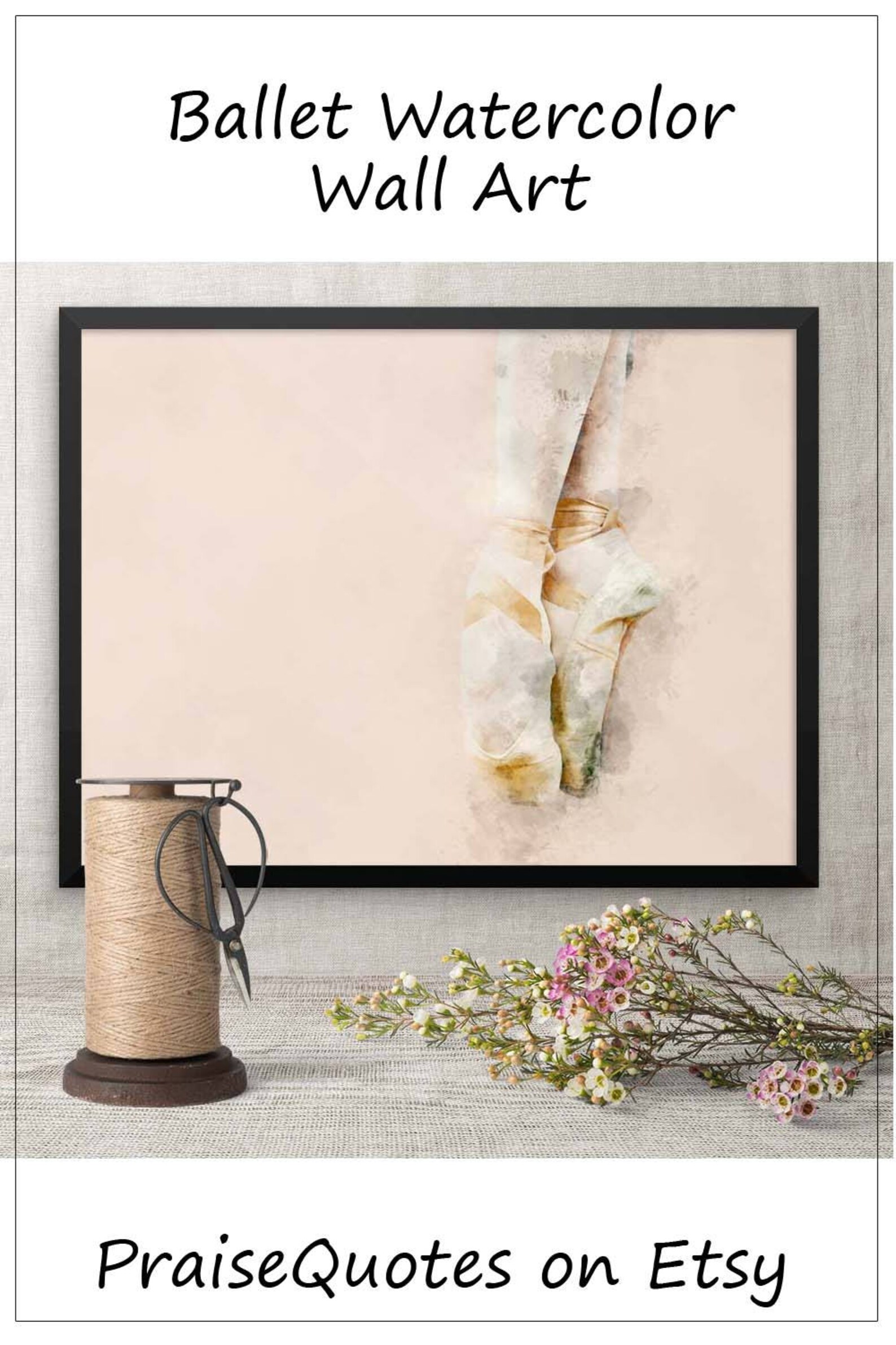 framed art, pink ballet shoes, art for baby girl nursery, birthday gift for dancer dance coach, romantic watercolor picture