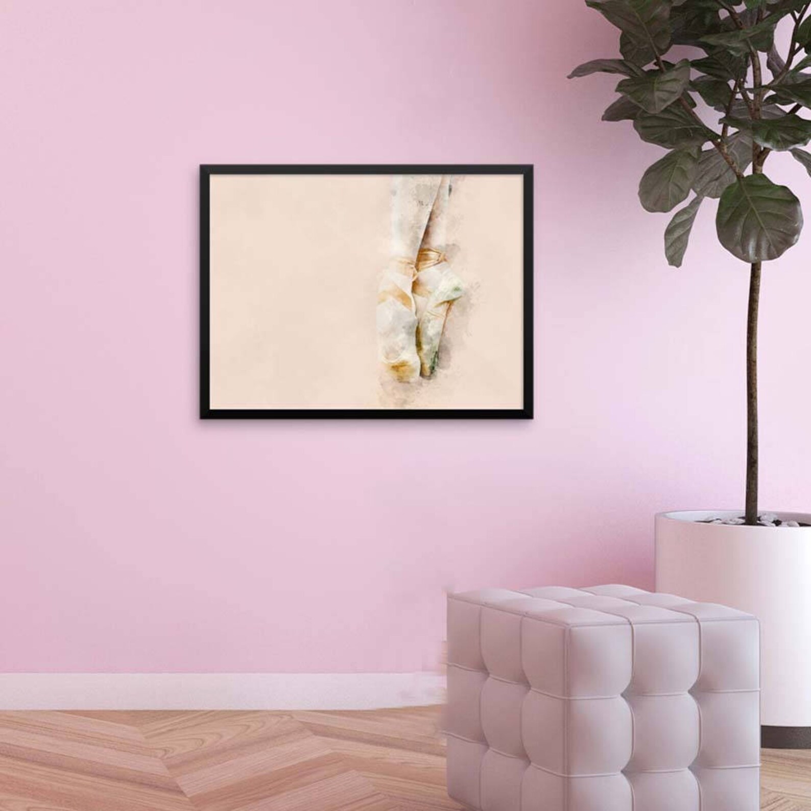 framed art, pink ballet shoes, art for baby girl nursery, birthday gift for dancer dance coach, romantic watercolor picture