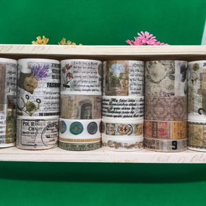 Grande tamanho 18 peças 'Londres e Paris' Vintage-Temático 3" a 0,2" Washi Tape / Conjunto de caixa de fita adesiva - Conjunto de caixa temática para diário e artesanato