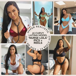 Ultrarealistisk kurvig latinamerikansk AI-influencermodell "Sjuksköterskan Lola" 100+ HD-bilder + 14 rullar | Perfekt AI-influencer | Omedelbar nedladdning
