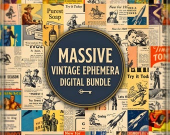 Massives Vintage Ephemera Digital Bundle | 200+ antike Magazin Scans PDF | Retro Illustrationen & Pulp Fiction Kunst für Junk Journaling