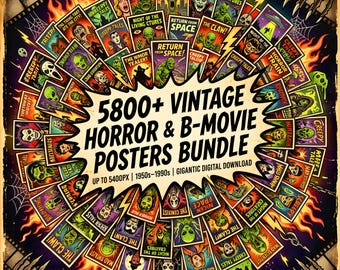 5800+ Vintage Horror Poster Bundle, B-Movie Drucke, Movie Art, digitale Wandkunst zum Herunterladen, klassische Sci Fi druckbare Poster