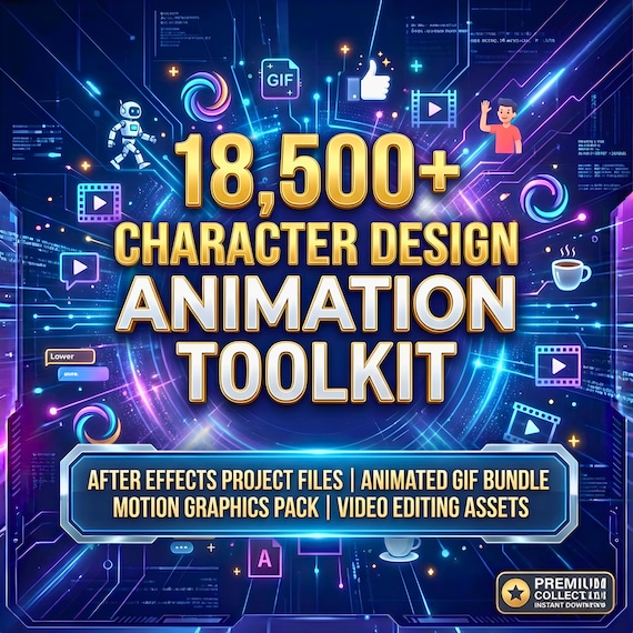 18,500+ Character Design Animation Toolkit, After Effects Templates, Motion Graphics Pack, Video Editing Assets, Animated GIF Bundle
