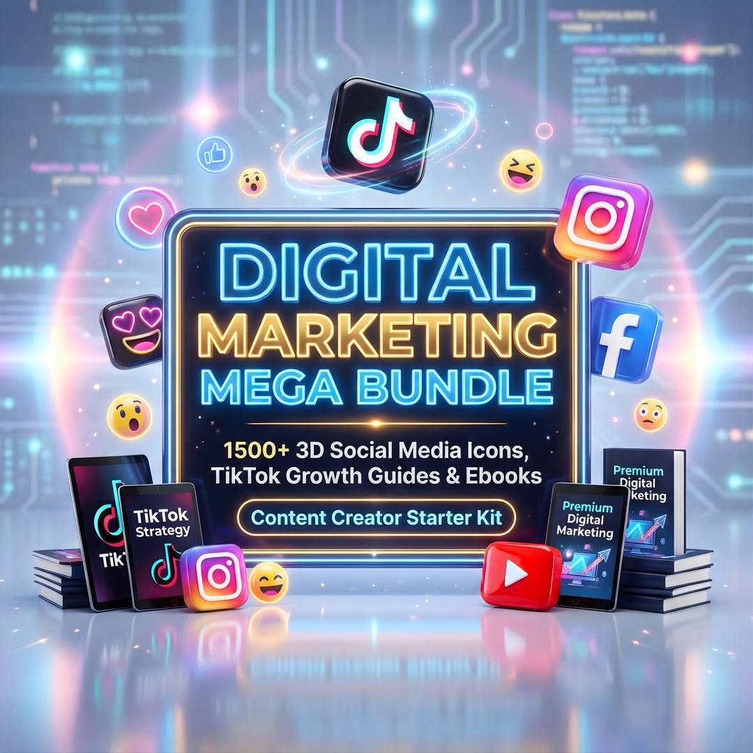 Digital Marketing Mega Bundle | 1500+ 3D Social Media Icons, Tiktok ...