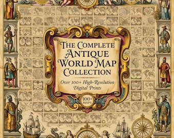 100+ Antike Weltkarten Mega Bundle | Vintage Karte Digital Download Set, hochauflösende druckbare Wandkunst, historische Kartographie Sammlung