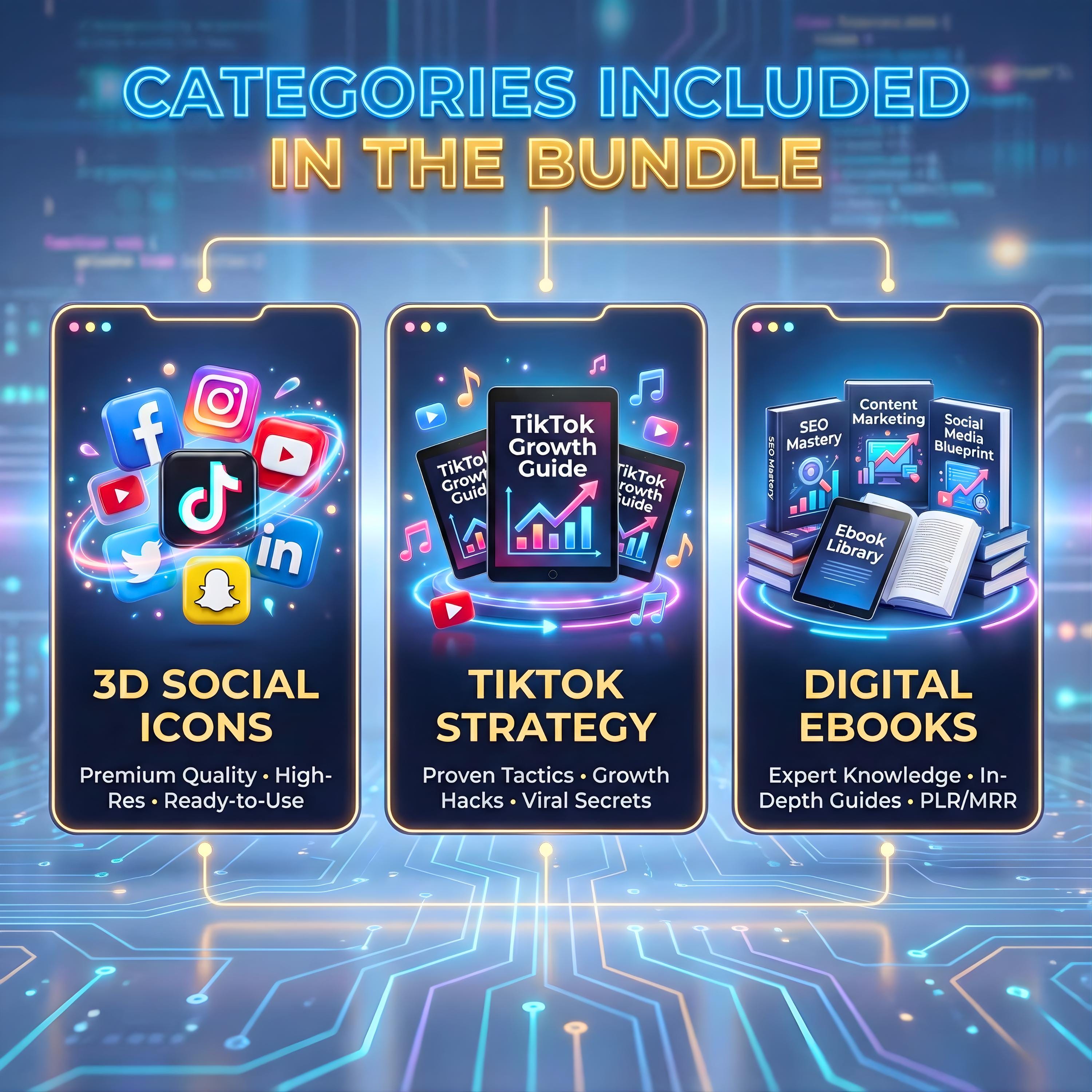 Digital Marketing Mega Bundle | 1500+ 3D Social Media Icons, Tiktok ...