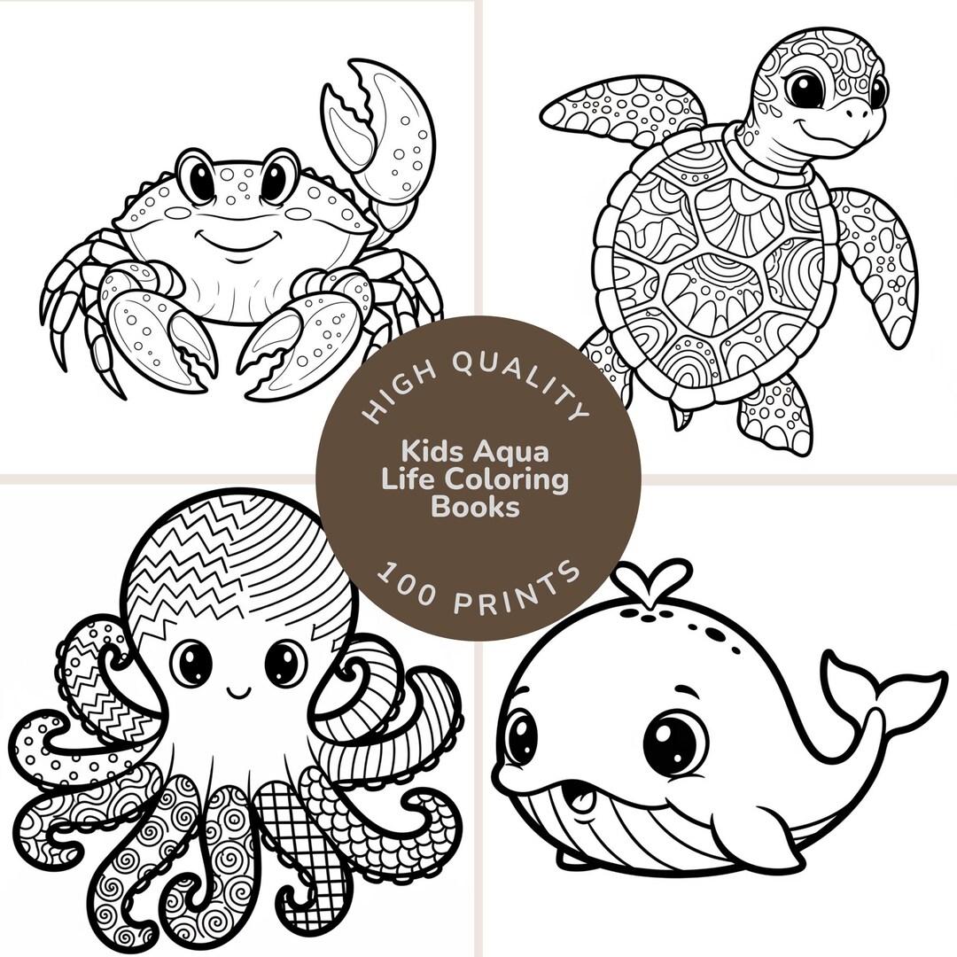 100 AI Cute Ocean Animals Coloring Pages Bundle (digital Download ...
