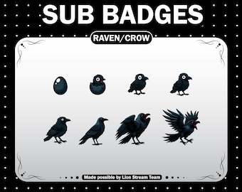 Raven sub badges for Twitch, Kick, Discord, and YouTube